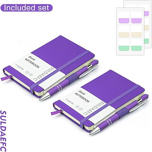 Miniatura 2 de Paquete de 2 cuadernos de bolsillo con 2 bolígrafos negros, de 3.7 x 5.5 pulgadas, pequeños diarios en blanco de tapa dura con soporte para