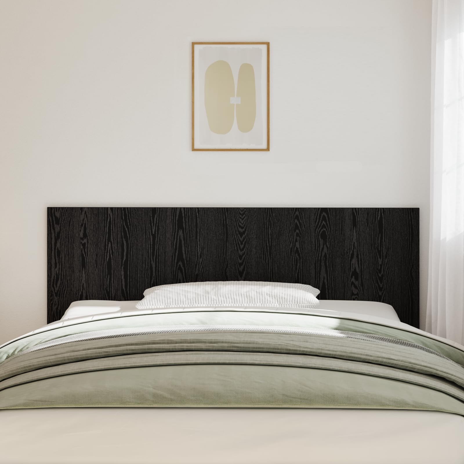 Tête de lit Chêne Noir 200 x 1,5 x 80 cm Matériau en bois massif Tête de chambre à coucher Design élégant Décor moderne Lignes élégantes Durable Tapis facile à monter Tapis