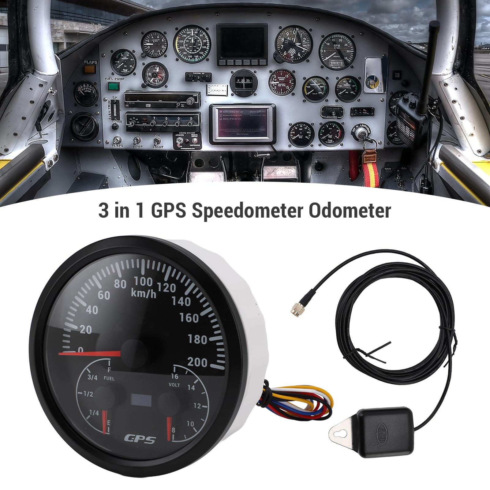 Cryfokt Wyświetlacz Napięcia łodzi, 3 na 1 Czerwony Podświetlenie 110 Mm 4-3/8-calowy nóż GPS-bachometrowy nóż Hochgenaug dla Ciężarówek Jachtowych RV (Czarna tarcza Czarna ramka CXA091B)
