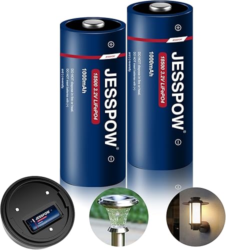 JESSPOW LiFePO4 - Batería solar recargable 18500 de 3.2 voltios, baterías de litio de 3.2 V 1000 mAh para luces solares de jardín al aire libre,