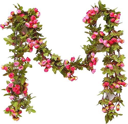 Flores artificiales de 86.6 in, enredaderas de flores falsas que no se marchitan, rosas artificiales decorativas, para decoración de vid, guirnalda