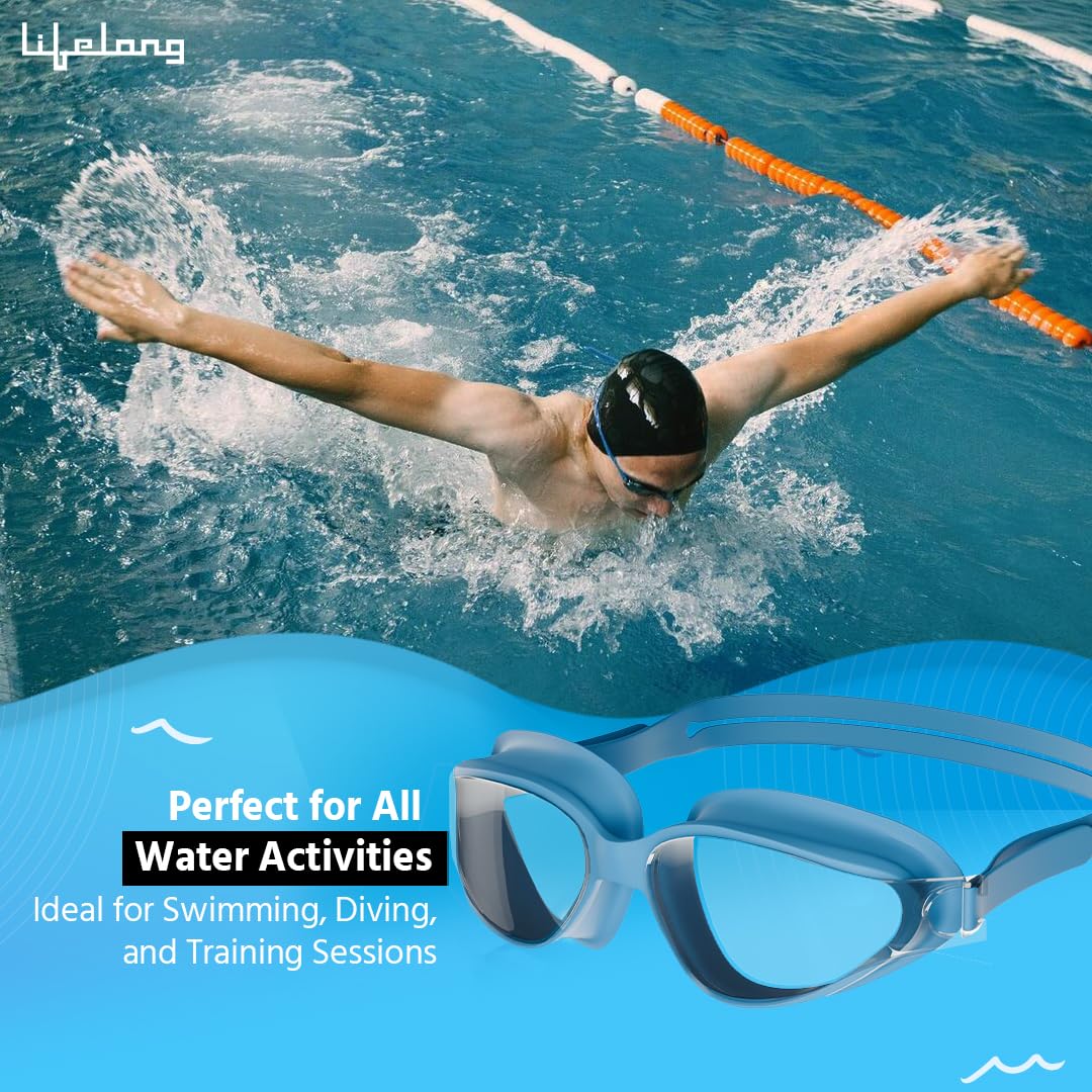 Lifelong Swimming Goggles for Men & Women | Swim Goggles for Adults with Adjustable Strap | UV Protection & Anti-Fog Swimming Glasses | Silicone Swim Goggles| Universal Fit Nose Bridge, Blue 4