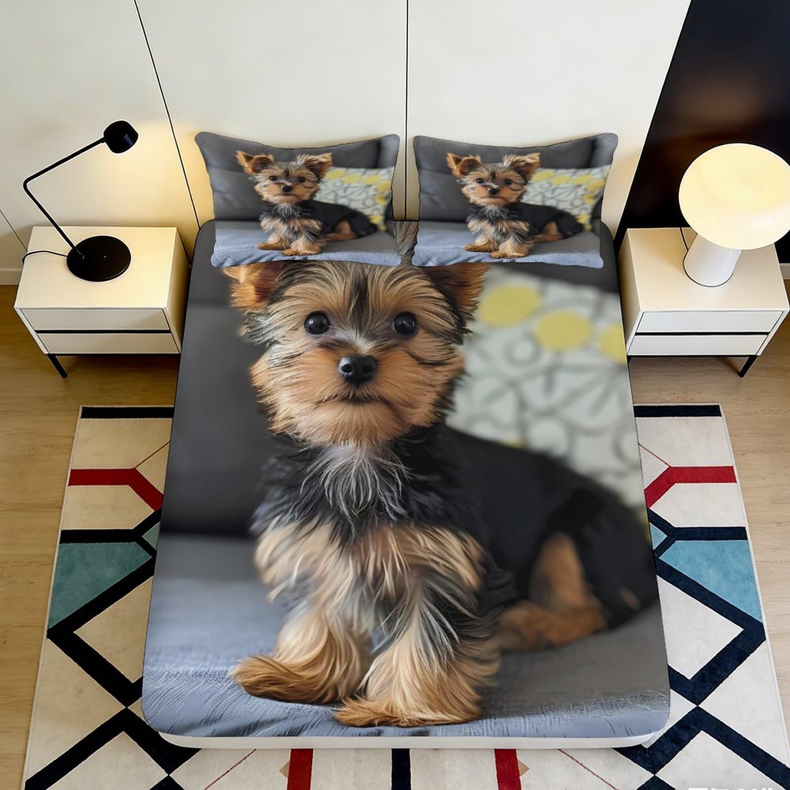 3D Printed Yorkshire Terrier Fitted Sheet Microfiber Soft Dog Bed Cover for Bedroom Guest Room Decor Protection 90x200x25cm