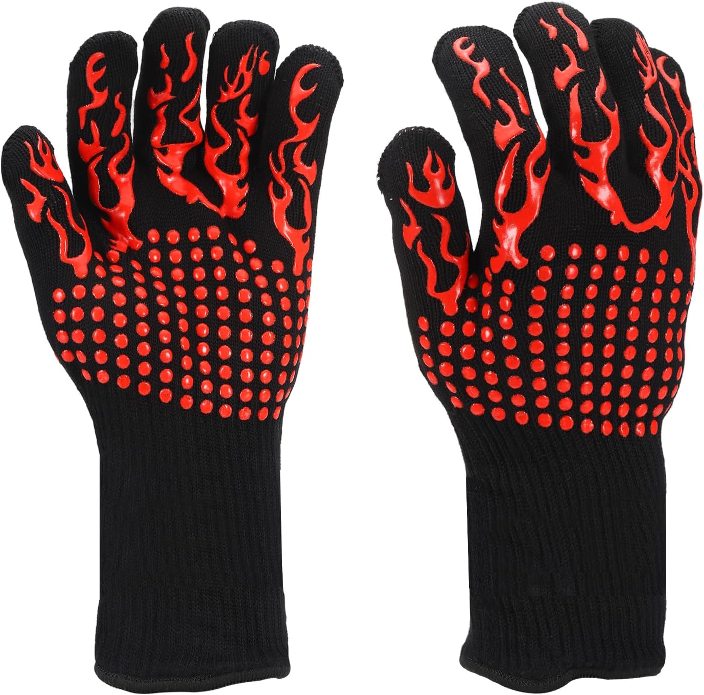 PATIKIL BBQ Gloves, 2 Pack 1472℉ Heat Resistant Oven Gloves Silicone Non-Slip Kitchen Oven Mitts for Smoker, Barbecue, Baking, Cooking, Grilling, Medium, Red