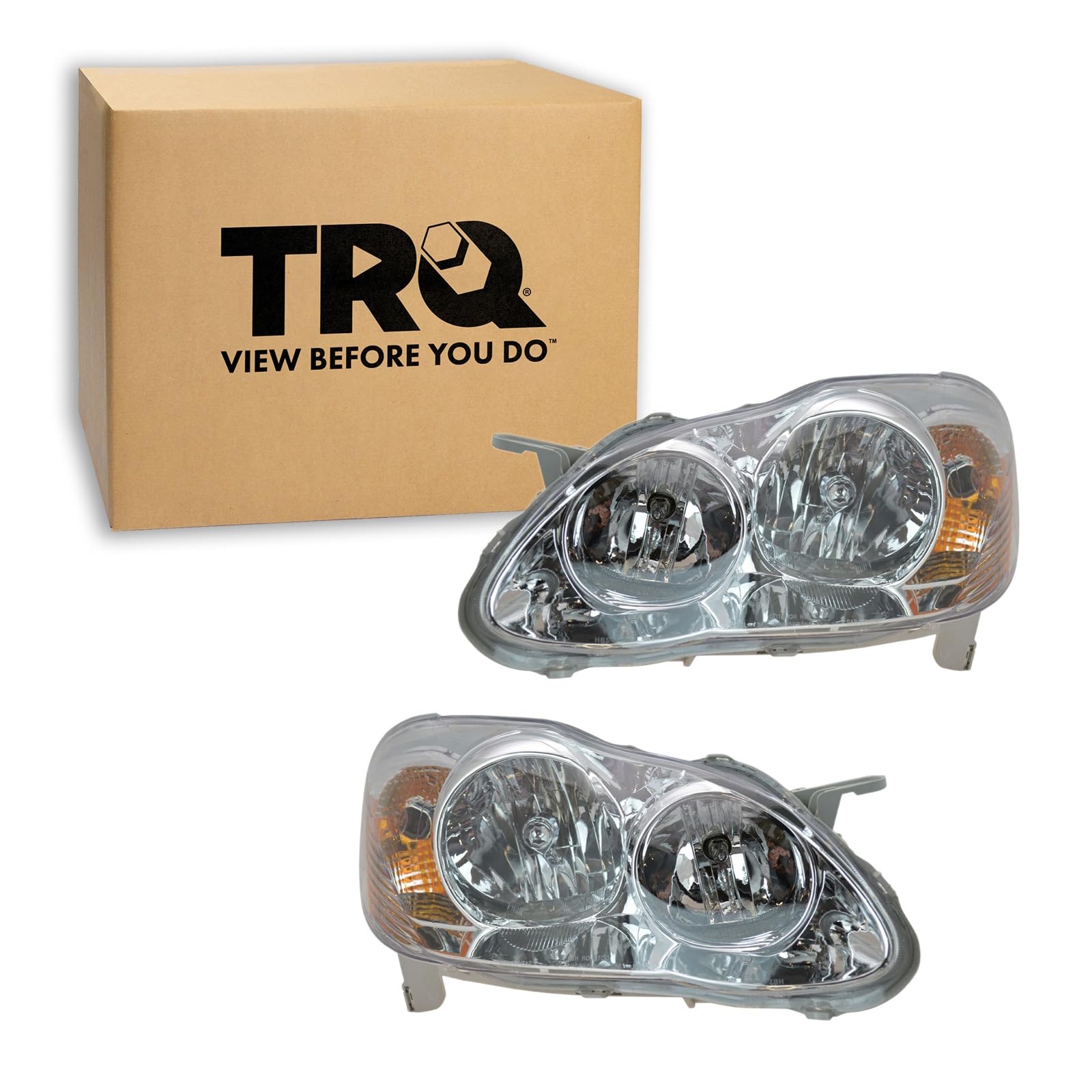 TRQ Headlight Assembly Set TO2502160 TO2503160 Compatible with 2005-2008 Toyota Corolla