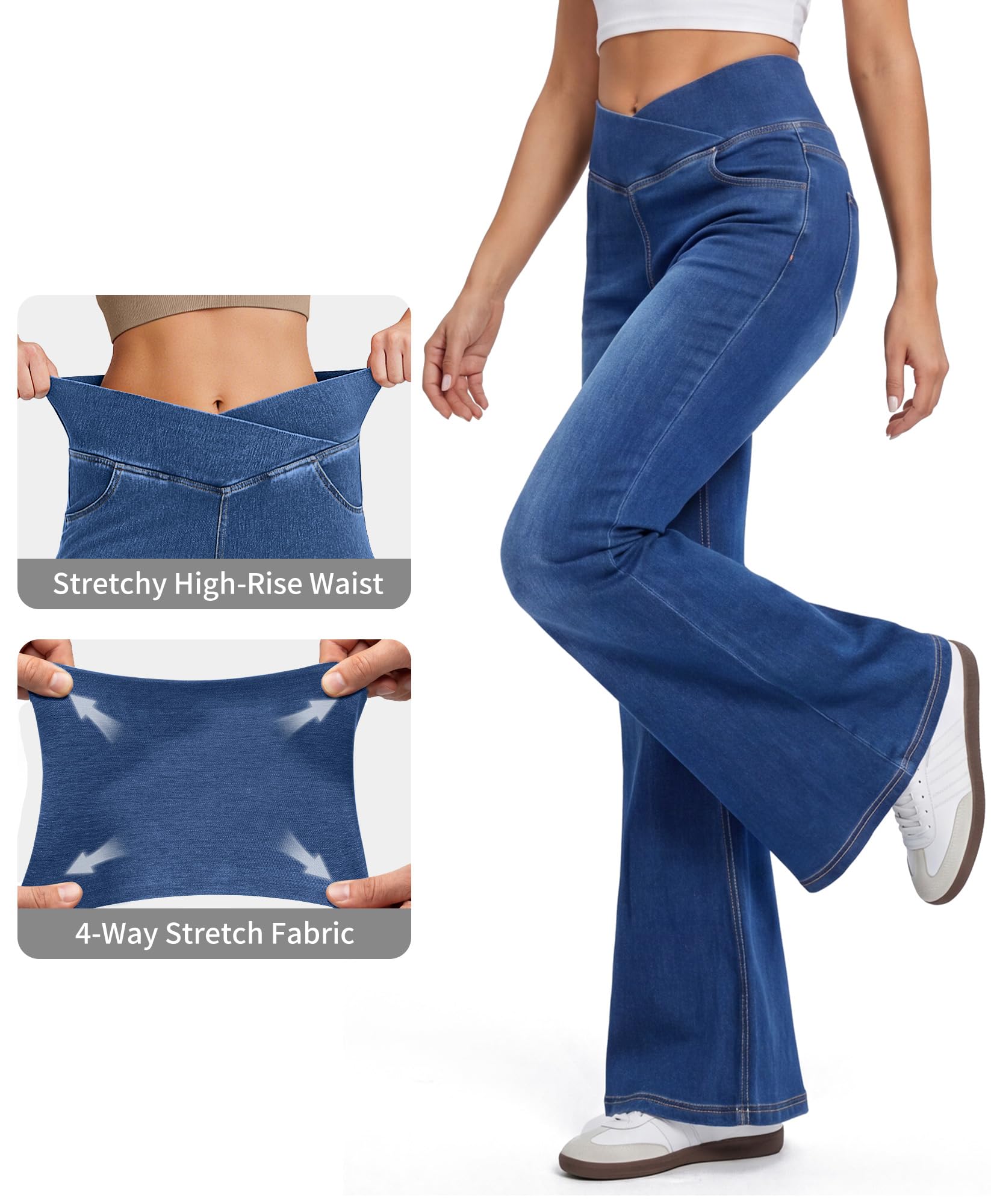 LaiEr Jeans da Donna a Zampa, Vita Alta con Incrocio a V,Pantaloni Yoga Slim Casual.Pull on Pantaloni in Denim Morbido ad Alta Elasticità con Bootcut Jeans con Effetto Baffi di Gatto