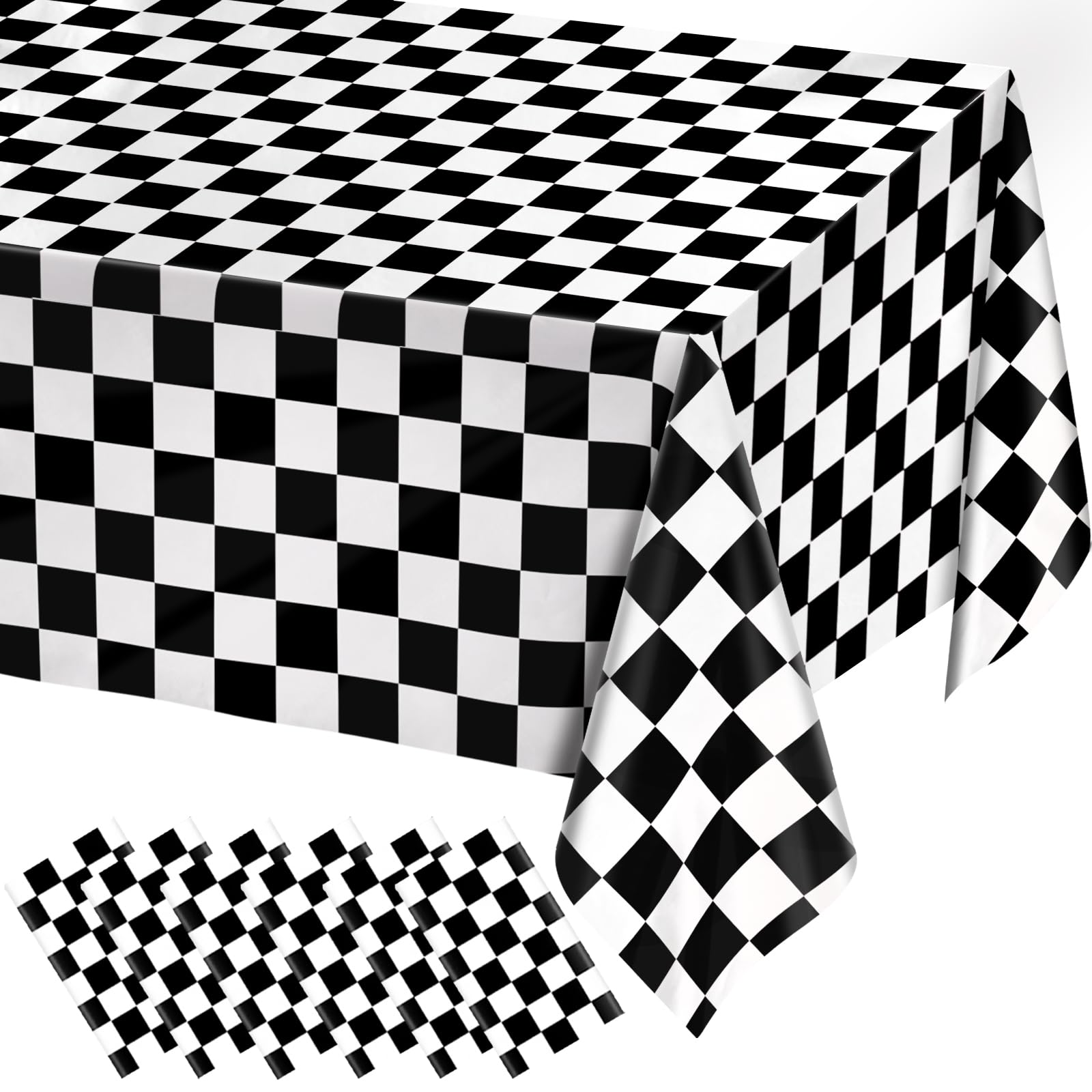 6 Pack Black and White Gingham Tablecloth Rectangular Buffalo Checkered Tablecloths Disposable Plastic Plaid Table Cover for Parties, Outdoor Picnic, Birthday, Wedding, Camping 54 × 108 Inch