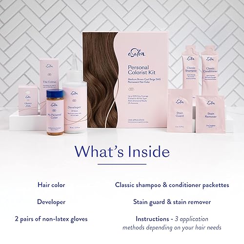 Miniatura 4 de eSalon Kit de colorista personal de color marrón medio beige frío con polvo de retoque de raíces de color castaño medio para ocultar y cubrir la raíz