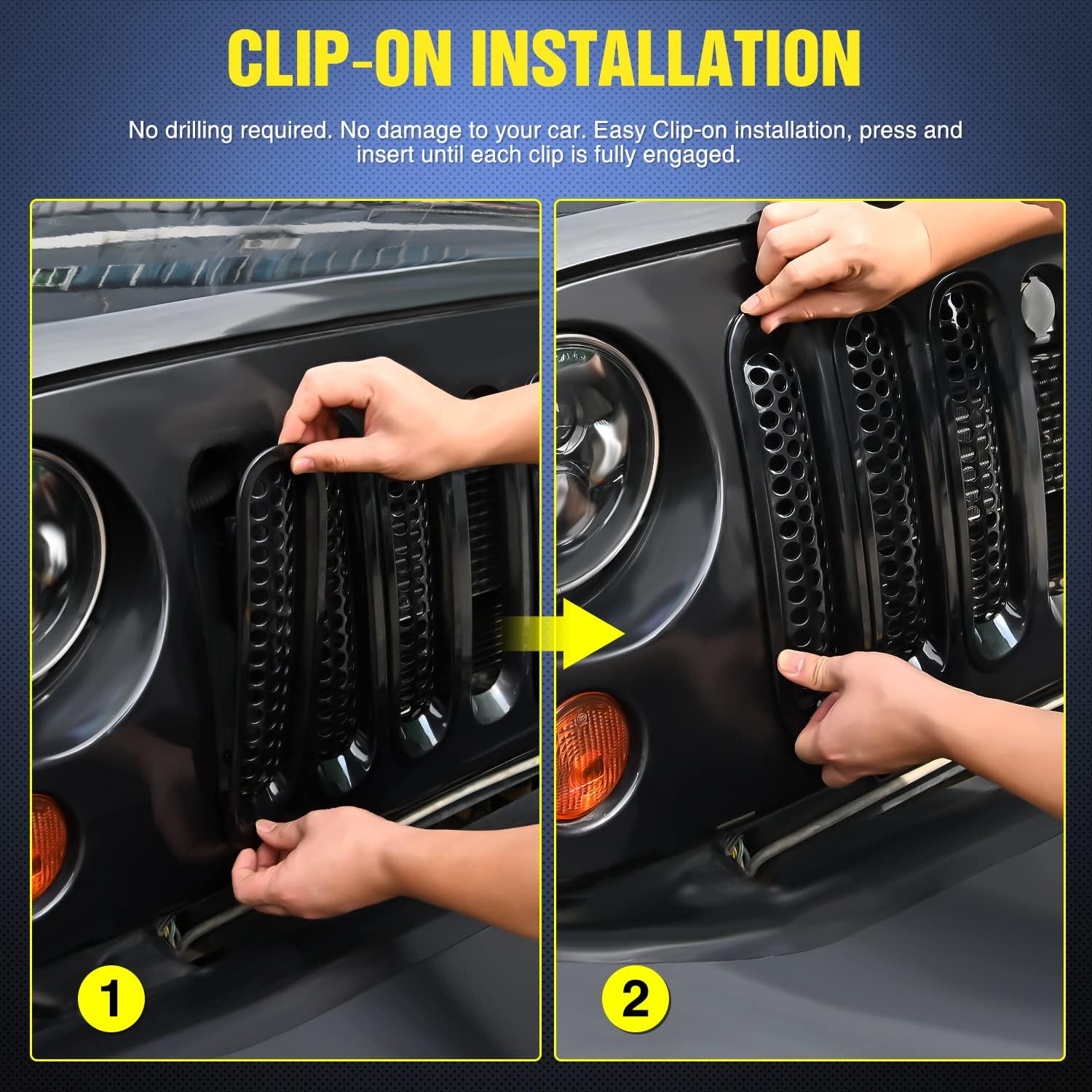 Nilight Front Grill Mesh Cover Guard Inserts Clip-in Grille Guard for 2007-2018 Wrangler JK JKU Unlimited