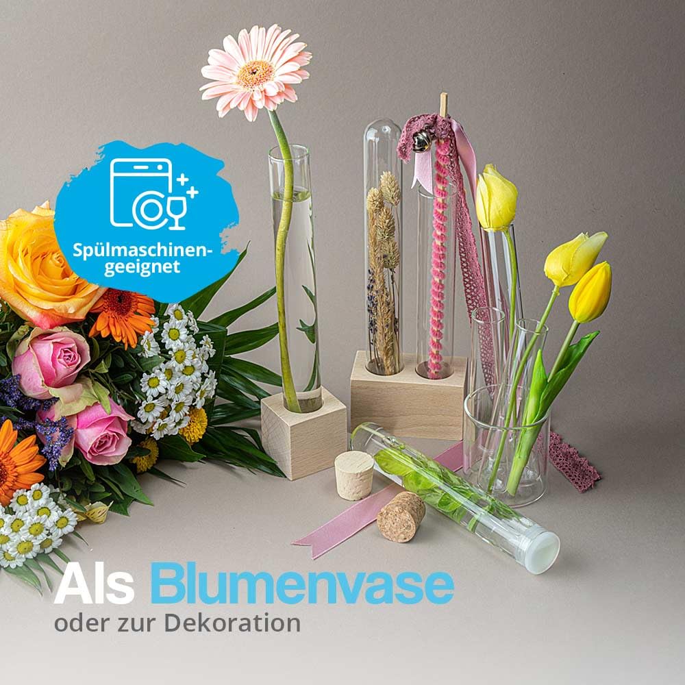 Tuuters Glas Reagenzglas mit Verschluss 25 Stück - 250 x Ø30mm Glasröhrchen | Reagenzgläser mit Deckel, luftdicht, ca. 150ml, 25cm hoch, 3cm breit, für Salz, Gewürze, Vanille, Kräuter, Tee aufbewahren