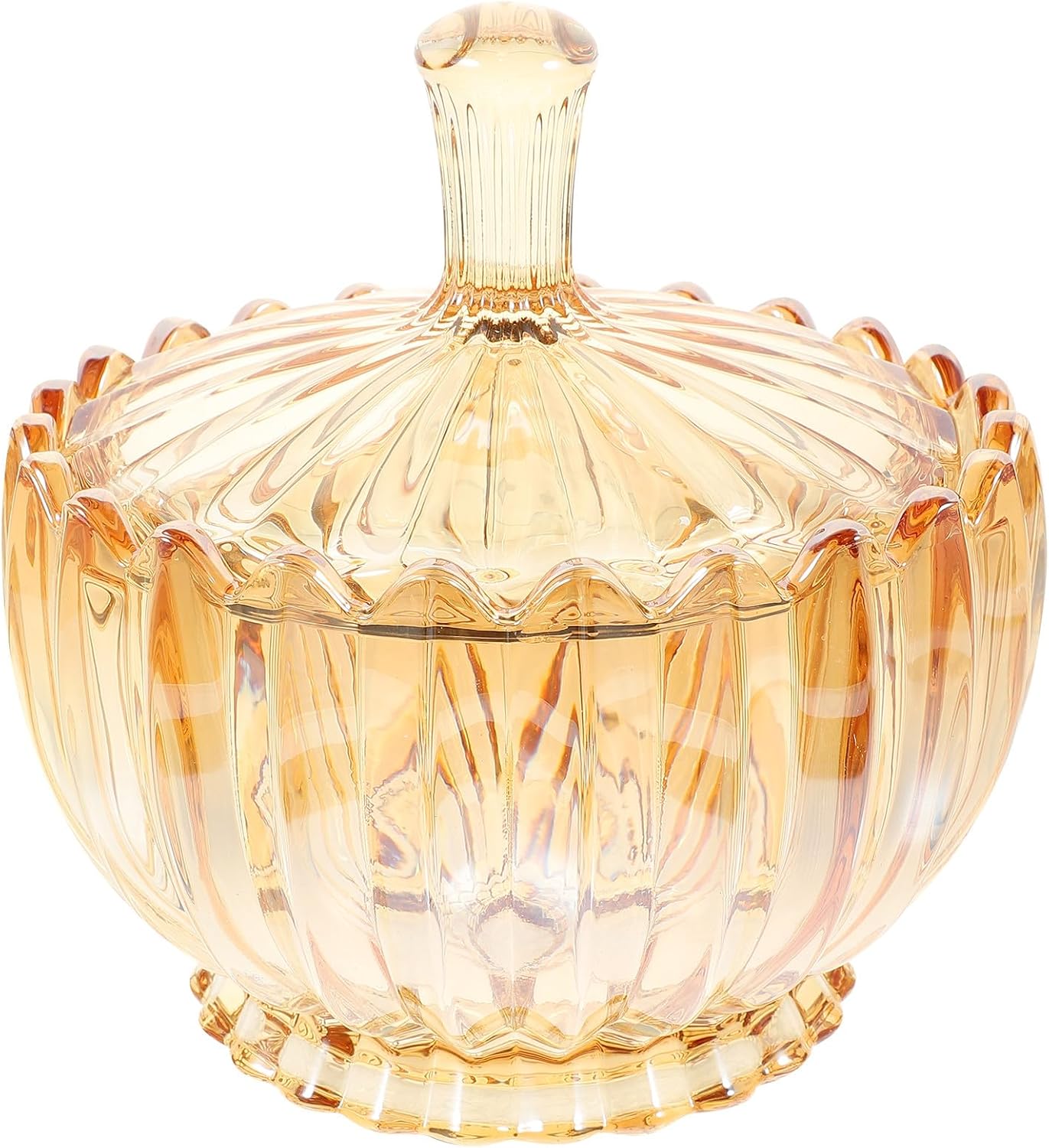 Gatuida Amber Glass Storage Jar with Lid, Small Decorative Candy and Jewelry Container for Home Organization, Embossed Glass Canister for Rings and Snack Holder
