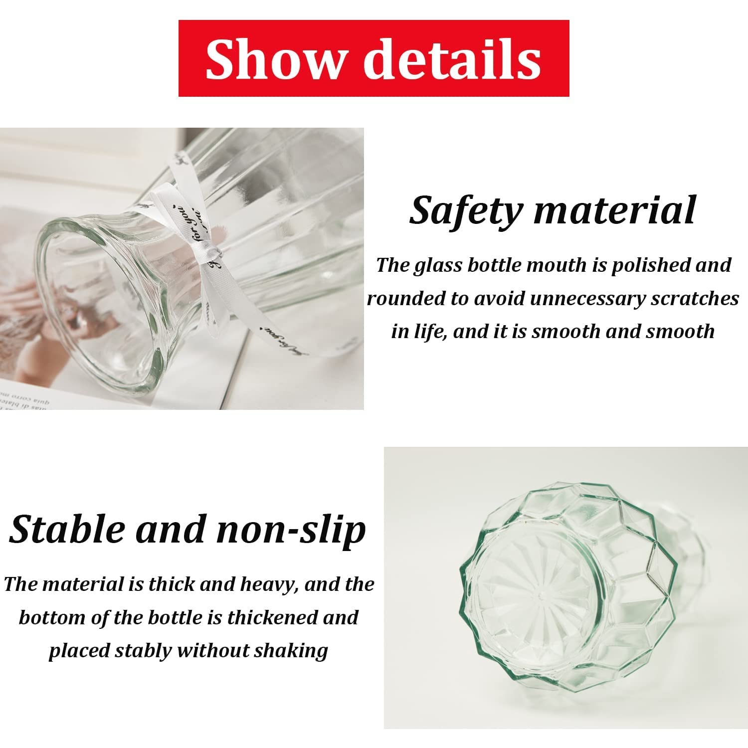 TSKDKIT Clear Glass Vase Decoration Flowers Glass Bottle Thicken Vase with Ribbon Glass Vase for Gift Wedding Living Room Modern Decor(18 x 8cm) - Image 2