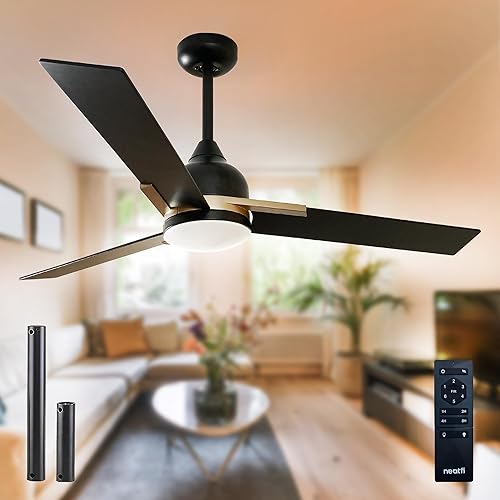 Neatfi Ventiladores de techo de 52 pulgadas con luces y control remoto, motor CC reversible silencioso, varilla descendente, sala de estar, cocina y
