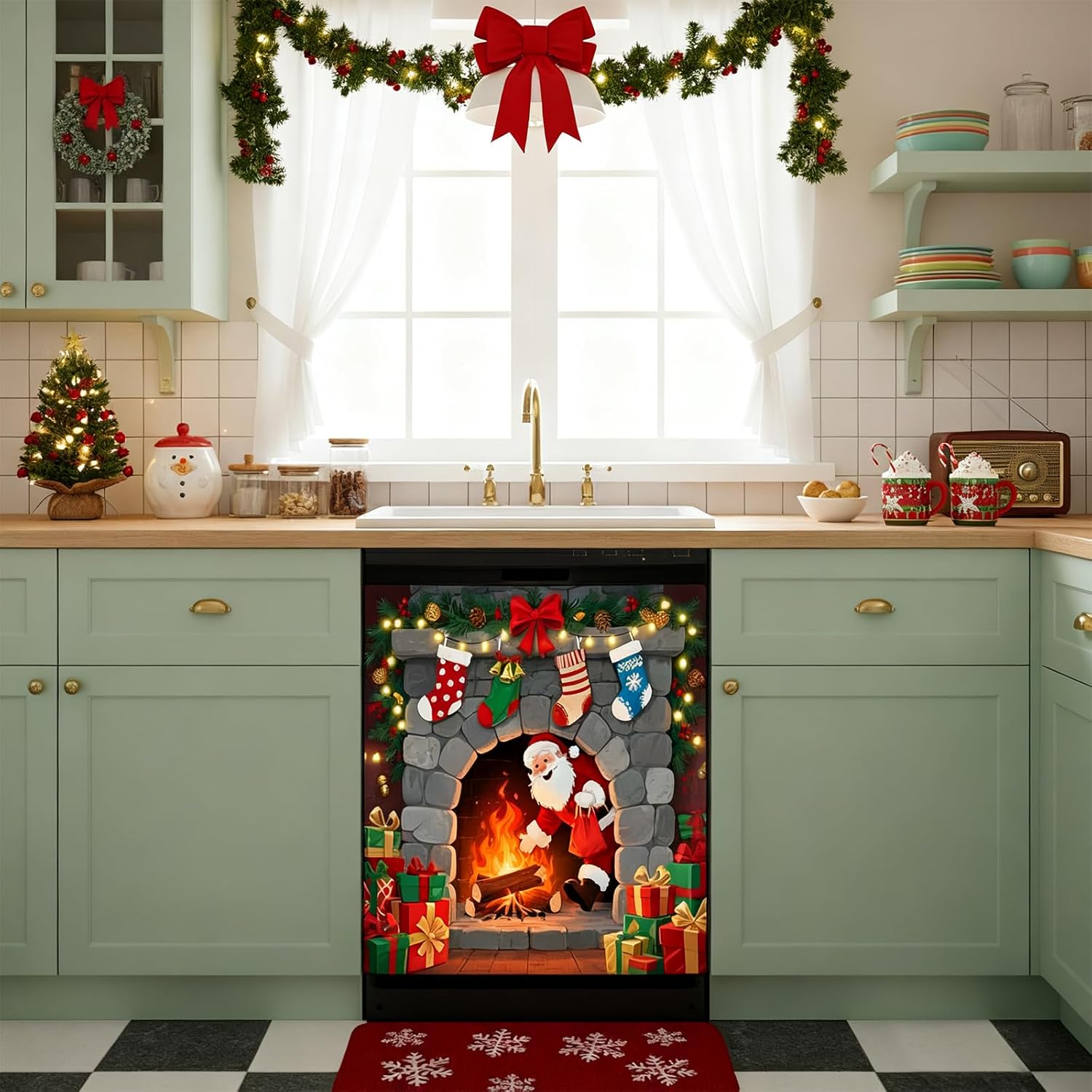 Dishwasher Magnetic Cover, Christmas Magnetic Dishwasher Sticker Cover, 23" X 26" Magnetic Cover for Dishwasher Kitchen Art Decor