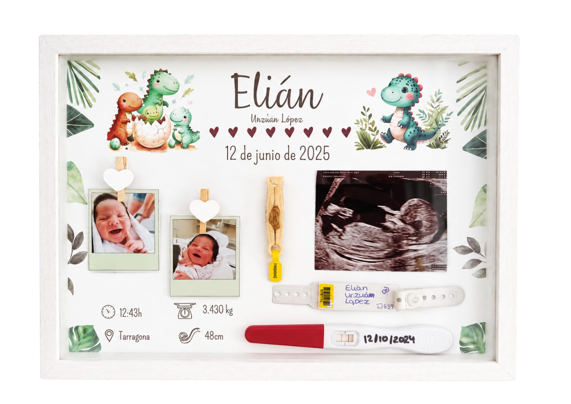 Marco Personalizado Guarda Recuerdos Nacimiento Bebé, Dinosaurios, Regalo nacimiento, Natalicio, Caja nacimiento