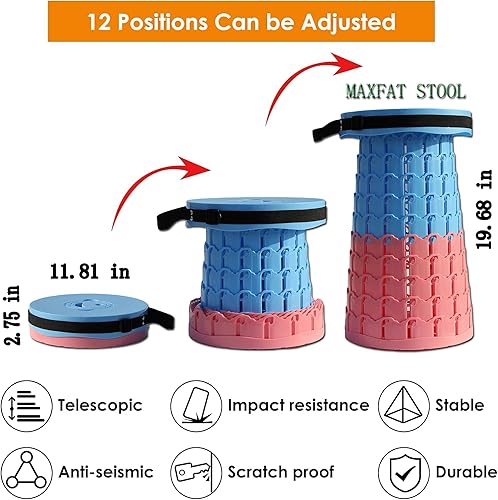Miniatura 4 de ALEVMOOM Taburete plegable portátil mejorado con cojín, taburete plegable telescópico para adultos, taburete de campamento ligero con capacidad de