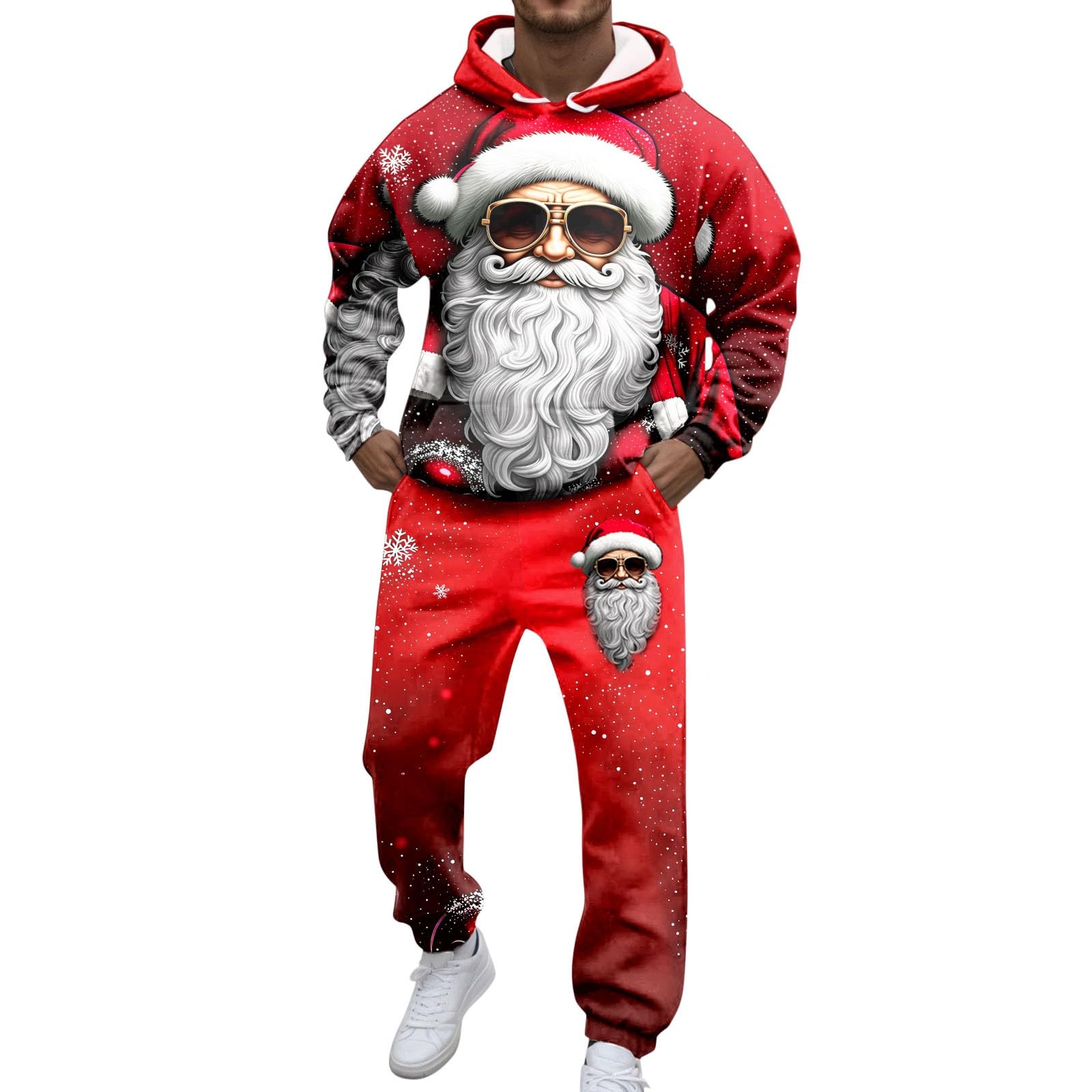 Générique Déguisement de Père Noël Festif avec Pull à Capuche et Pantalon pour Les fêtes de Fin d'année, Les réunions de Famille et Les événements à thème.