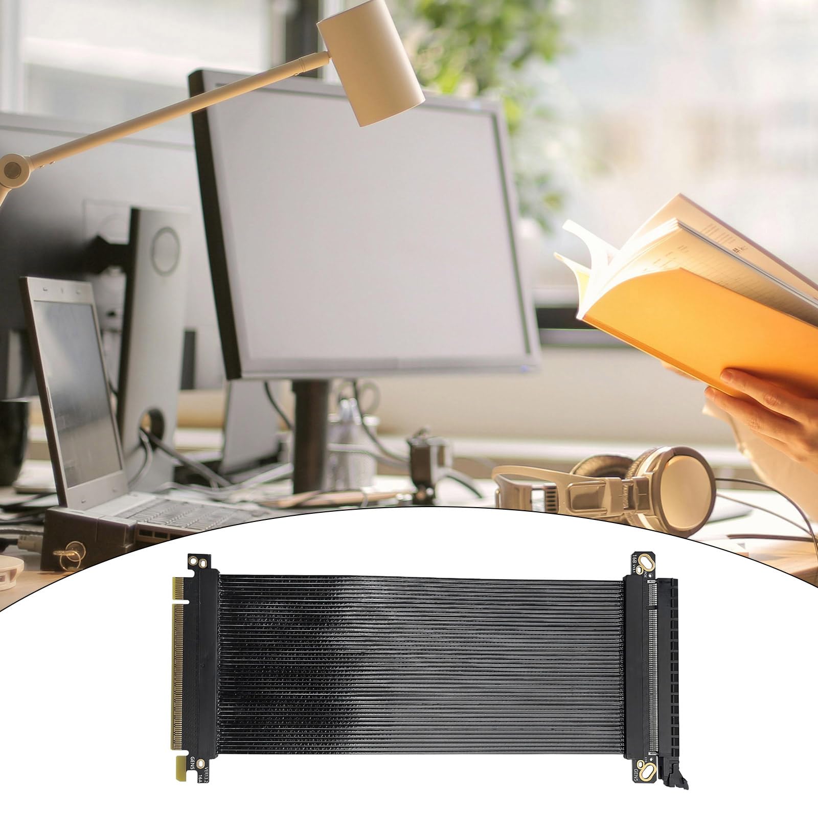 Cable plano de extensión de tarjeta gráfica PCIe 5.0 X16 de 0,9 mm con diseño paralelo de 180°, rendimiento de refrigeración optimizado