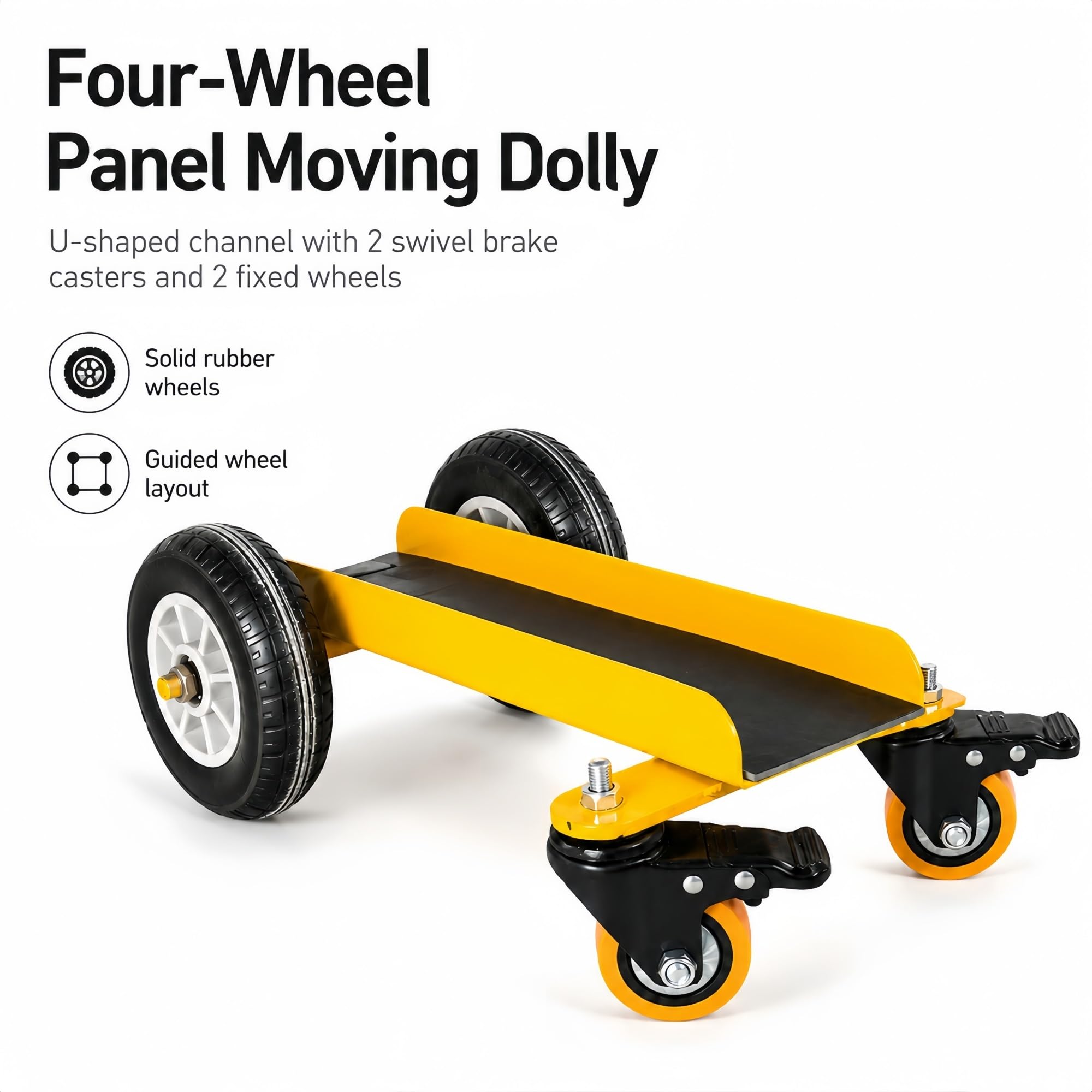 Panel-Transportwagen Mit 2 Lenkbremsrollen Und 2 Bockrädern | Mit Lenkbremsrollen For Materialien, For Bewegen Von Glas, Stein Und Platten(Yellow)