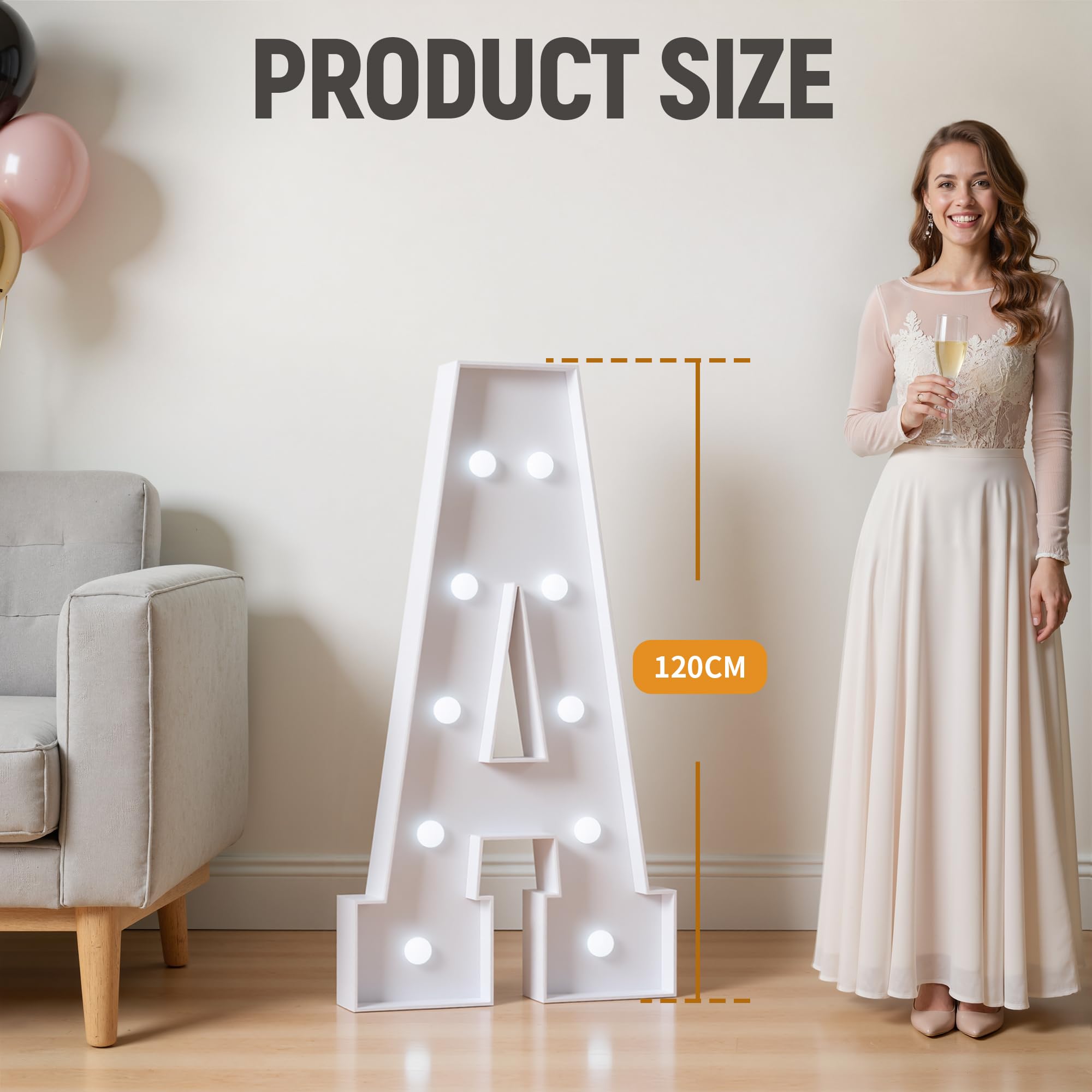 Letras iluminadas para decoración de cumpleaños de 4 pies: letras grandes J para decoración de fiestas, letras de marquesina para bodas, graduaciones, baby shower, soporte de arco de globos de