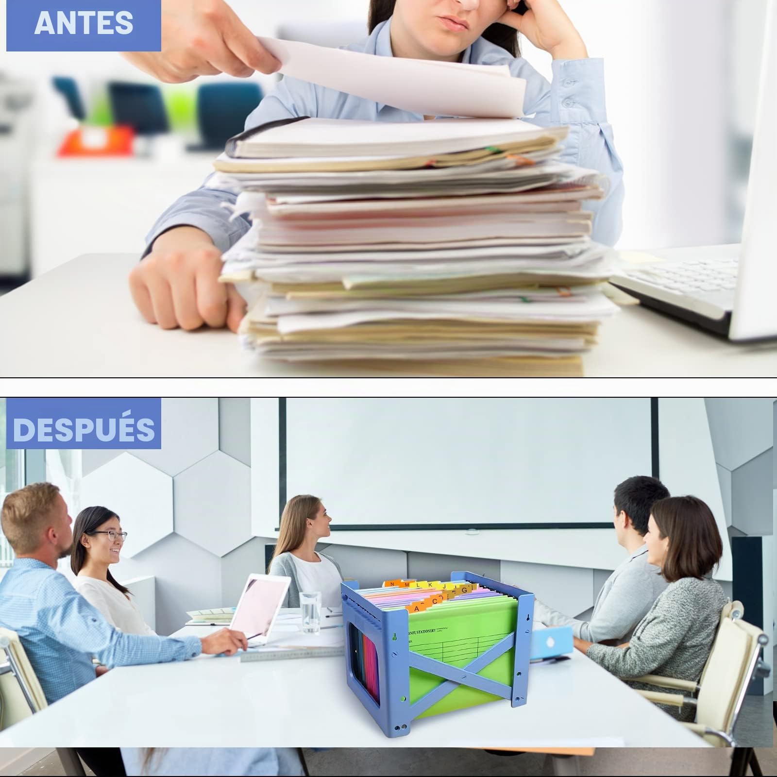 Archivos colgantes A4, 25 carpetas colgantes de polipropileno con pestañas, insertos de tarjetas y bolígrafo borrable, trabajo, oficina (5 colores)