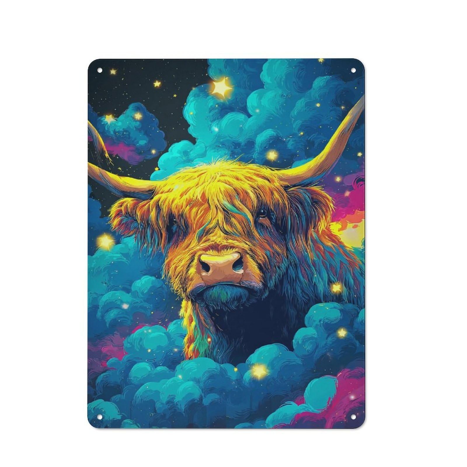 Junmoney Starry Night Highland Cow Classic Metal Plaque 40X30cm Featuring Bistro Wall Plaque For Kitchen, Cafe, Pantry Or Dining Room