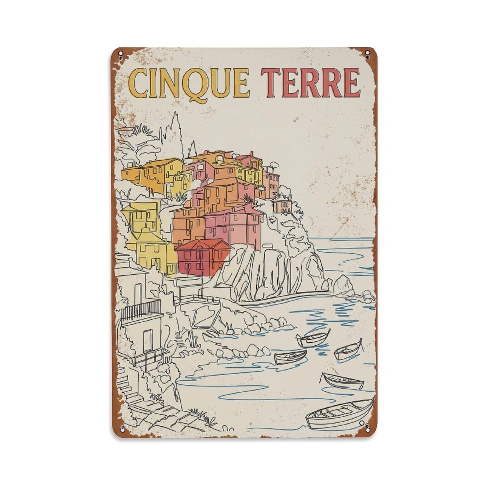 Yrnq 08X12inch Vintage Style Vintage Travel Cinque Terre Italy Roadway Metal Tin Sign