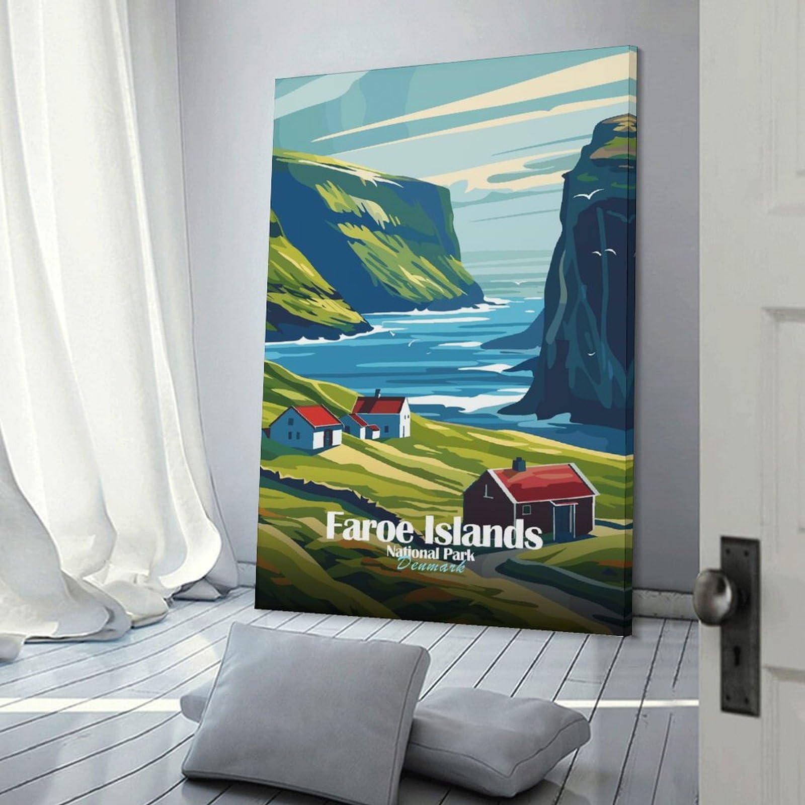 Junmoney Frame-Style-23-1 Faroe Islands National Park Denmark Room Decor Wall Art, 08X12inch(20X30cm), For Living Room, Bedroom, Office Or Hallway, Decorative Artwork With Broad Appeal