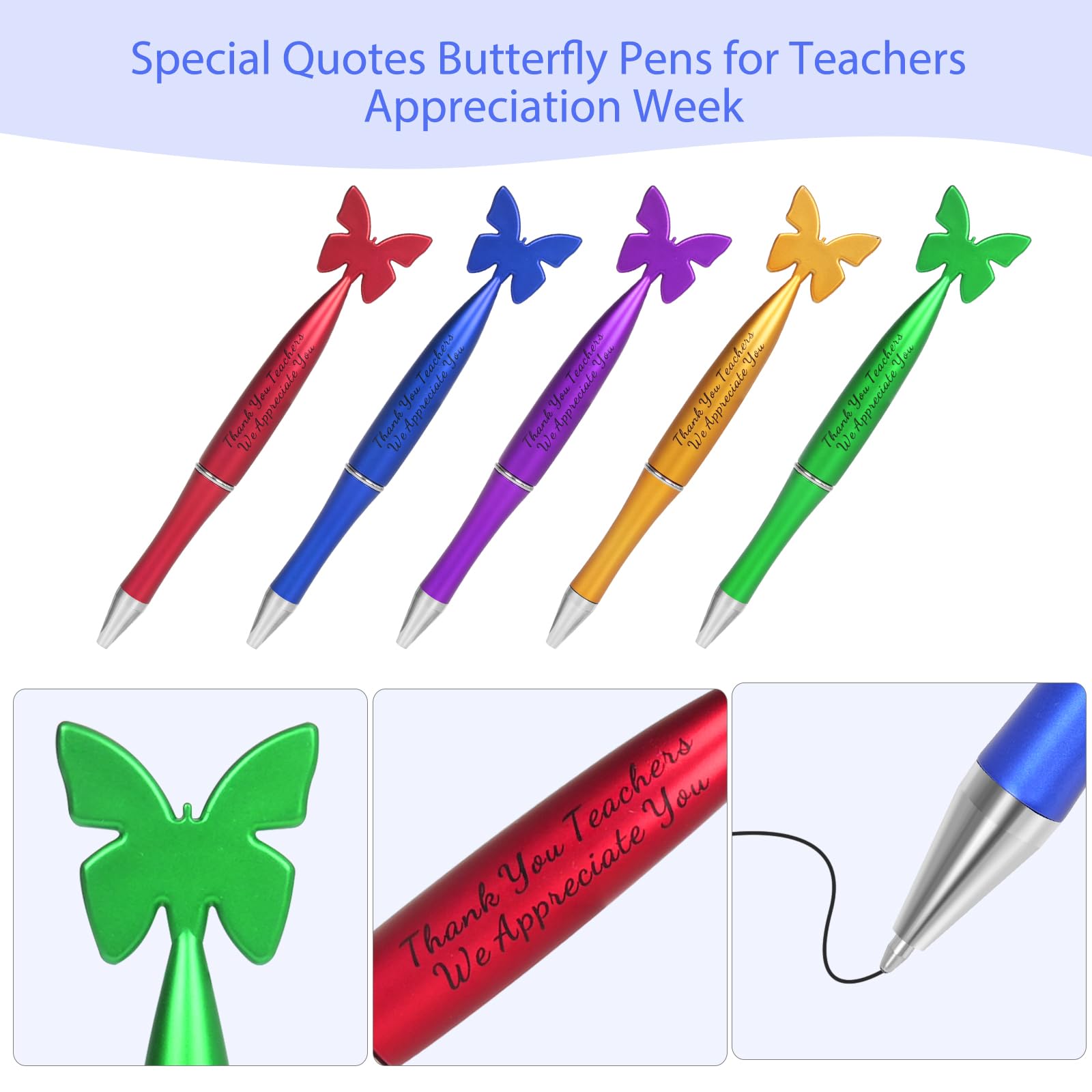 20 PCS Teacher Appreciation Gifts in Bulk 5,Teacher Gifts Metal Bookmarks Teacher Keychains Butterfly Tops Pens Thank You Burlap Drawstring Bags Teacher Appreciation Week Gift Set