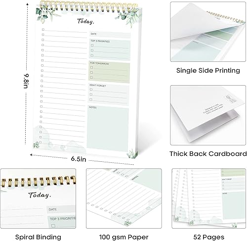Miniatura 115 de Taja Bloc de notas de lista de tareas pendientes para el trabajo con 52 hojas, 9.8 x 6.5 pulgadas, planificador diario sin fecha, perfecto