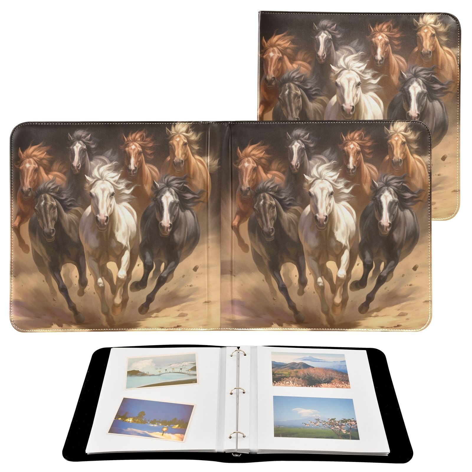 Kigai Running House Photo Album Self Adhesive Scrapbook Album Leather Cover DIY Picture Scrap Book with 20 Adhesive Sheets, 11.8x24x0.8 inch