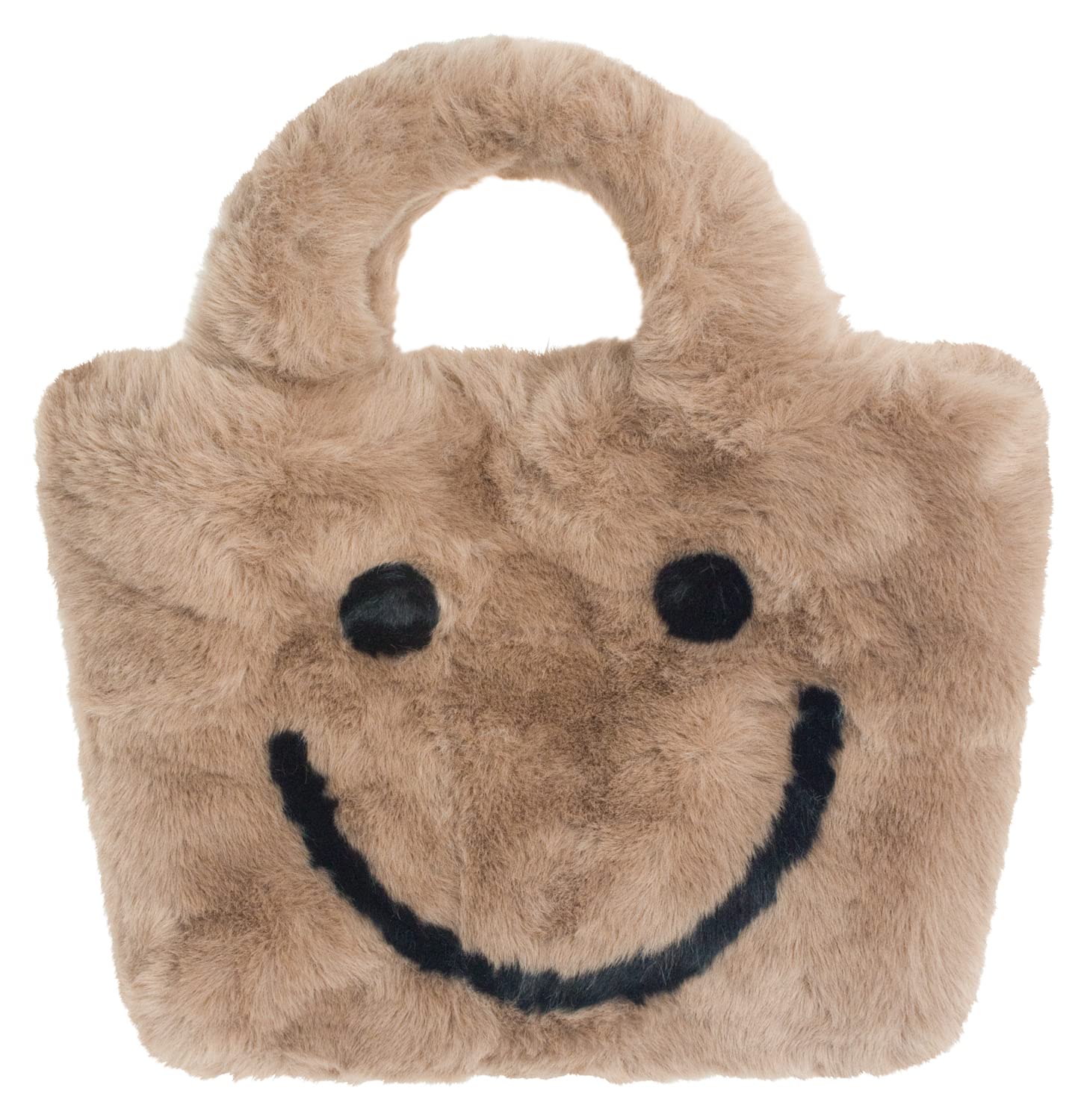 AnnaKastleWomens Soft Eco Fur Smile Fuzzy Mini Tote Bag Purse, Cocoa, One size