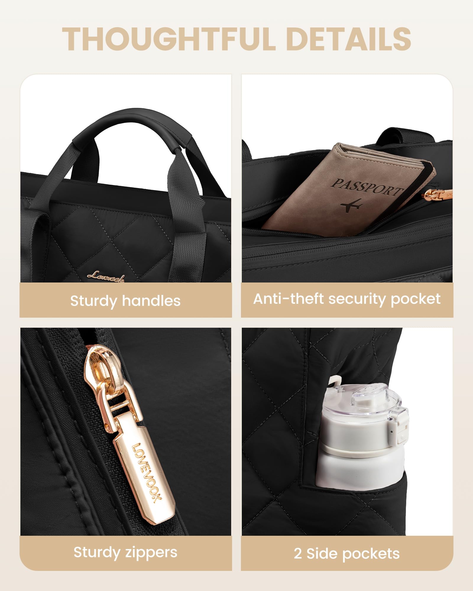 LOVEVOOK Tote Bag for Women,Light Puffer Tote Bag with Multi-pockets,Stylish Carry on Laptop Bags for Daily,Travel,Work,Gym | with Multi-pockets, Stylish, Carry on, for Daily, Travel, Work
