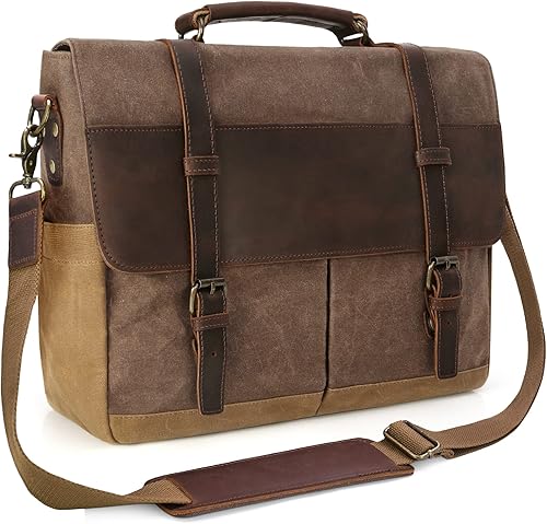 Bolso de mensajero para hombre 156 pulgadas impermeable grande de cuero auténtico vintage de lona encerada maletín de cuero resistente bolsa de