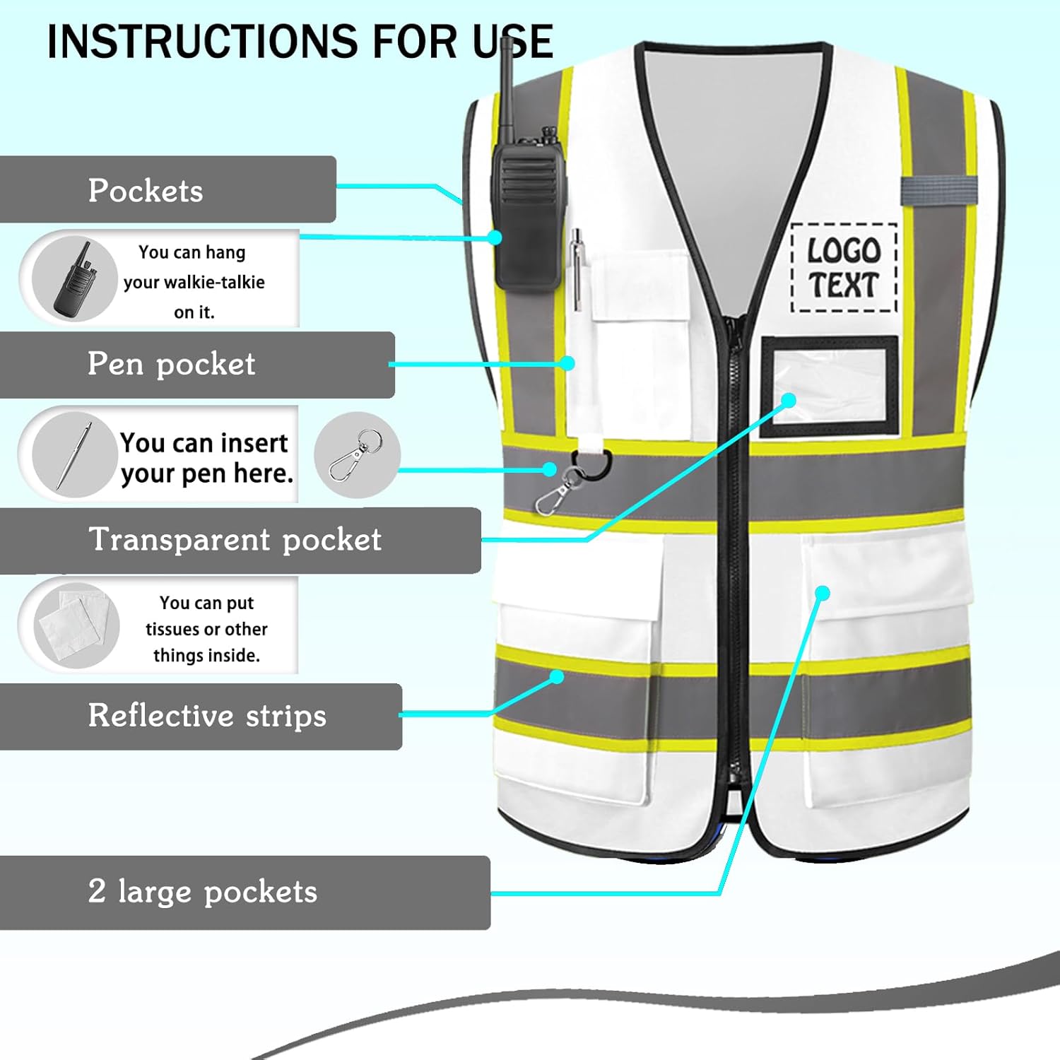 Custom Safety Vest High Visibility Customize Class 2 for Men Personalized Two Tone Logo Work Vests for Construction - Image 3