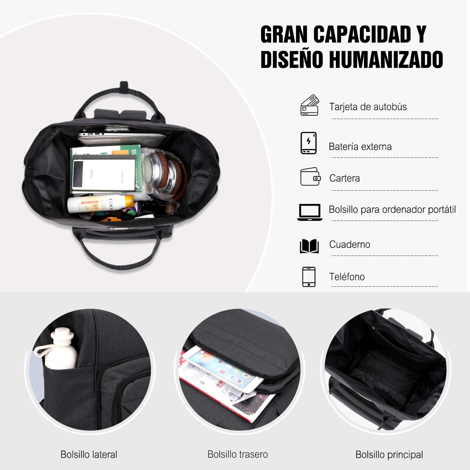 FANDARE 3-en-1 Mochila Carrito Convertible Carro de Compras Plegable & Equipaje de Cabina Hombre Mujer Carritos de la Compra, Bolsa de Viaje Ligera Negocios (Tamaño Aprobado por aerolíneas) Negro
