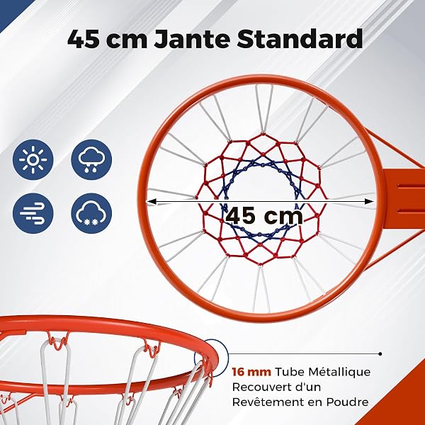 COSTWAY Anneau de Basket-Ball 45 cm, Panier de Basket Mural Robuste avec Doubles Ressorts & Filet Multicolore, Universel, Professionnel pour Intérieur& Extérieur Mur Porte Panneau Arrière - 2