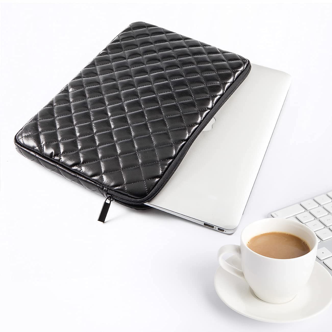 Funda protectora para laptop de 11, 12, 13, 13.3, 14, 15, 15.6 pulgadas, funda protectora para laptop, bolsa exterior acolchada de piel sintética, cierre de cremallera suave, forro interior de terciopelo acolchado con bolsillo, funda de computadora 8