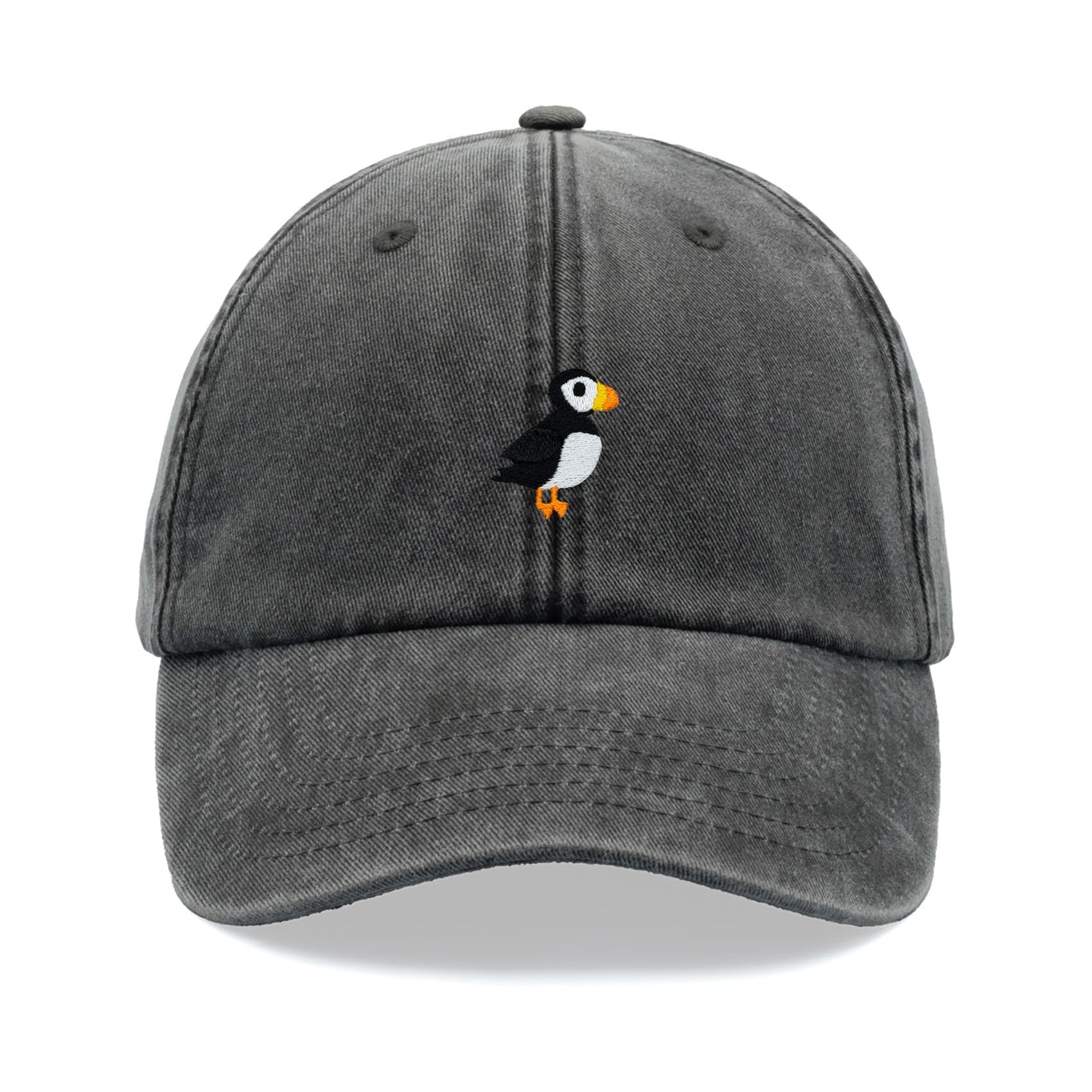 Puffin Baseball Cap Vintage Washed Unisex Dad Hat Adjustable Black