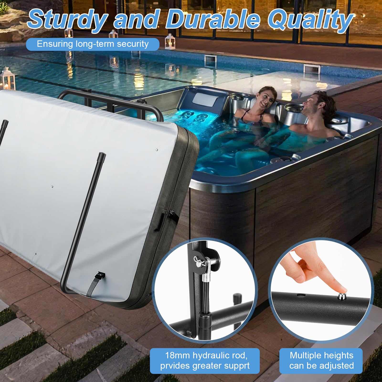 Utheer Verbesserter verstellbarer Whirlpool-Abdeckungsheber mit hydraulischem Heber, bohrfreier klappbarer Spa-Abdeckungslift mit Dual-Direction-Bodenplatte und optionalem Bodenanker für In-Ground