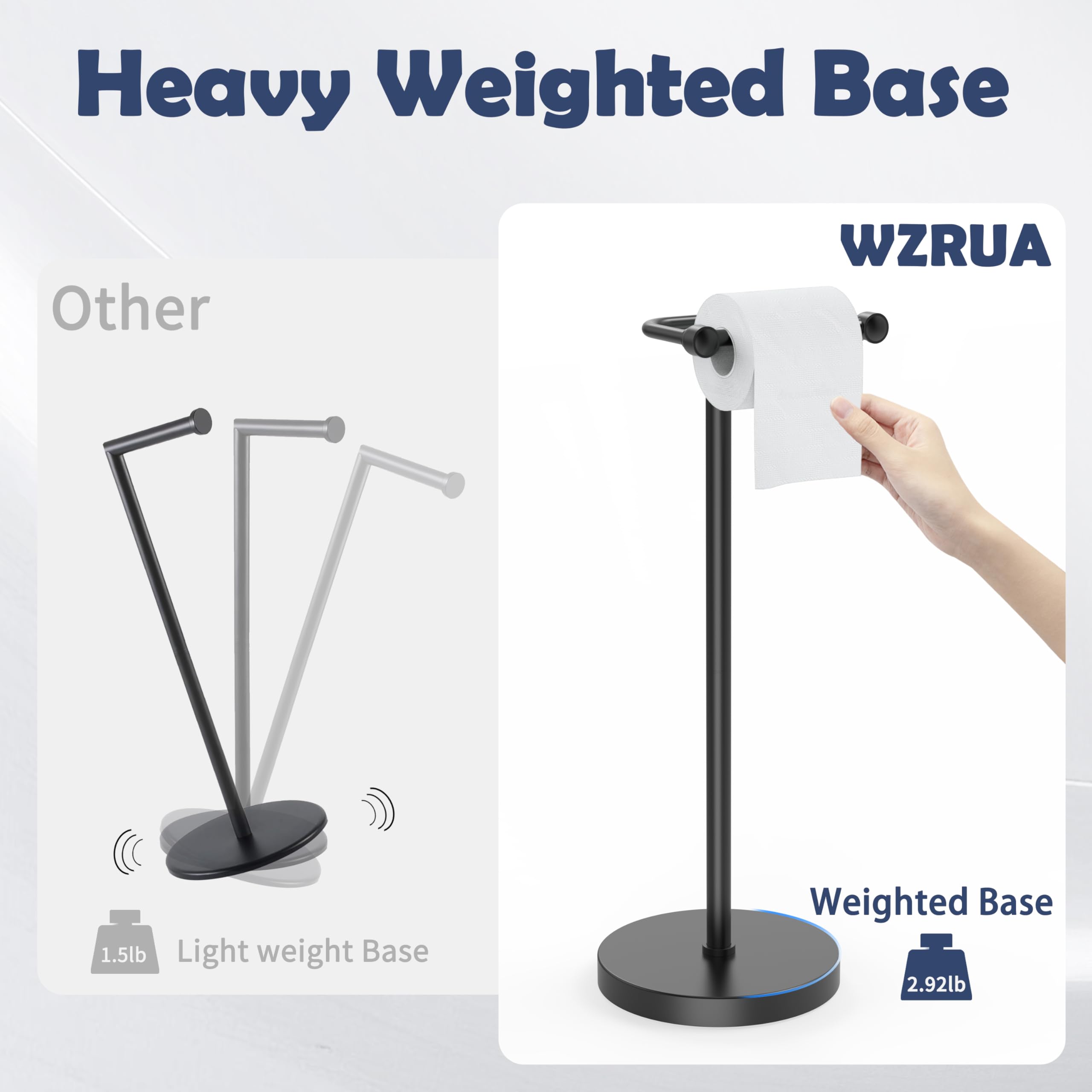 WZRUA Toilet Roll Holder Free Standing, Toilet Roll Stand with Post Pivoting Design - Image 4
