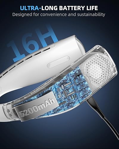Miniatura 4 de JIAGE Ventilador de cuello, ventilador portátil manos libres sin aspas, recargable de 5200 mAh, enfriamiento de 360 con 3 velocidades, pantalla LED