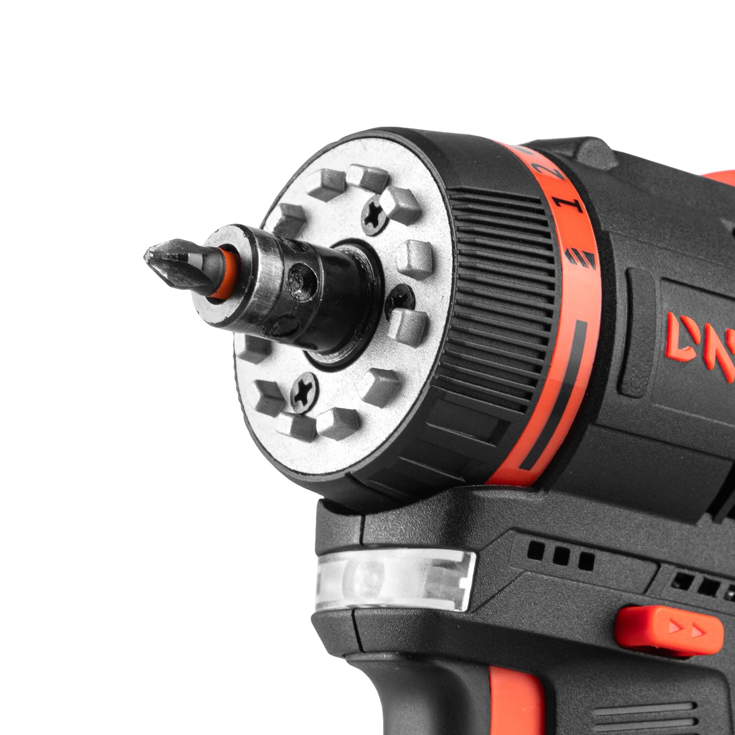 Taladro Atornillador Inalámbrico Brushless CD-12QBC 12V 45 Nm - 2 Baterías 2Ah, Cargador, Maletín, Cabezal Angular y Excéntrico - Portabrocas Desmontable con Portapuntas Hexagonal 1/4" - Por Dnipro-M