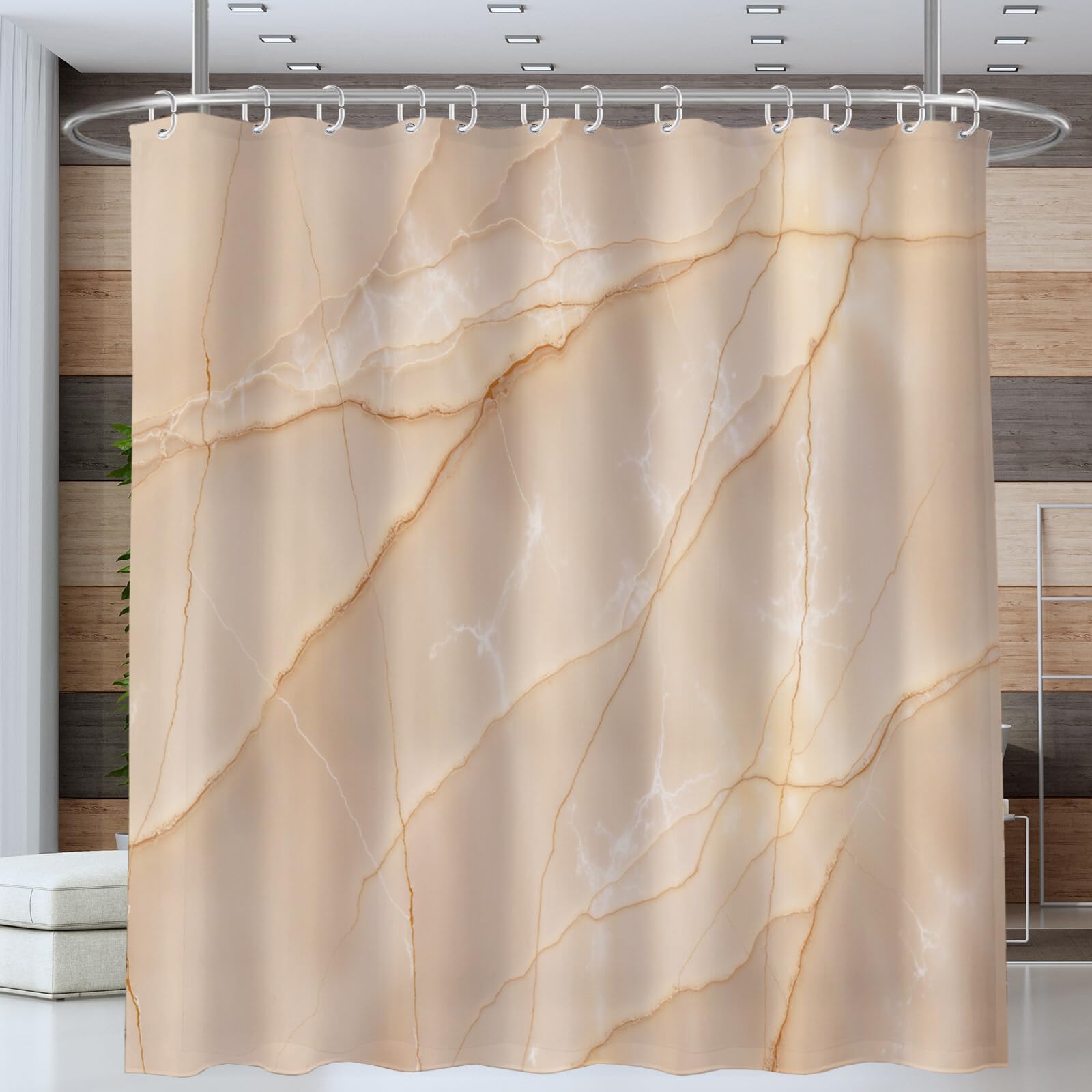 Rideau De Douche Texture De Marbre Art Naturel Tissu Imperméable Lavable avec Crochets Anti Moisissure en Polyester Rideau Douche pour Salle De Bain