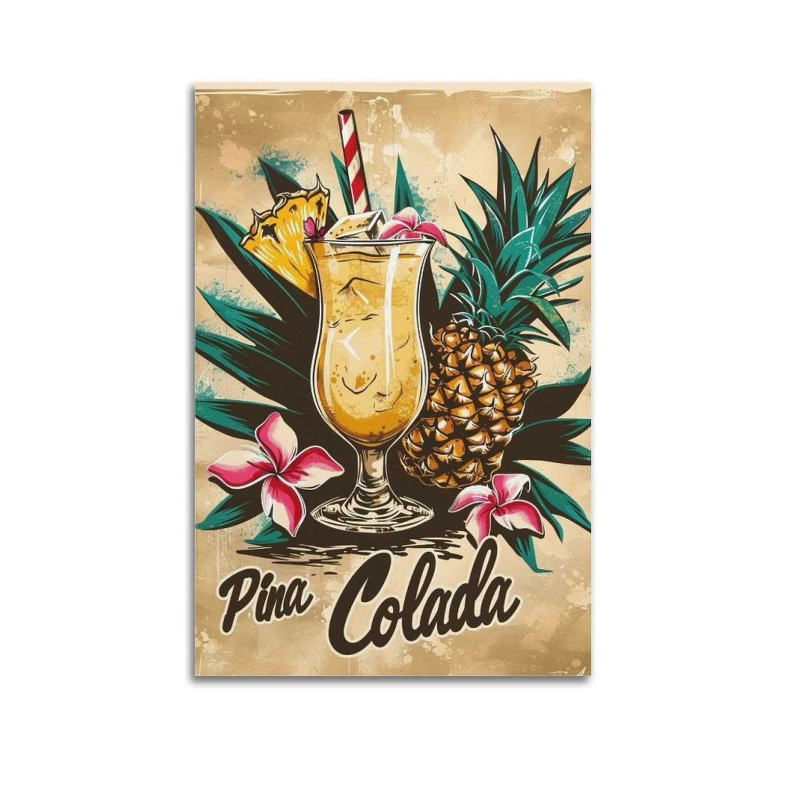 JUWRHRHHRH Linocut-Tiki-Bar-Pina-Colada-Drink-Fruit_01 Poster Canvas Aesthetic Wall Art Painting Decor for Living Room Bed Room 12x18inch Unframe-style