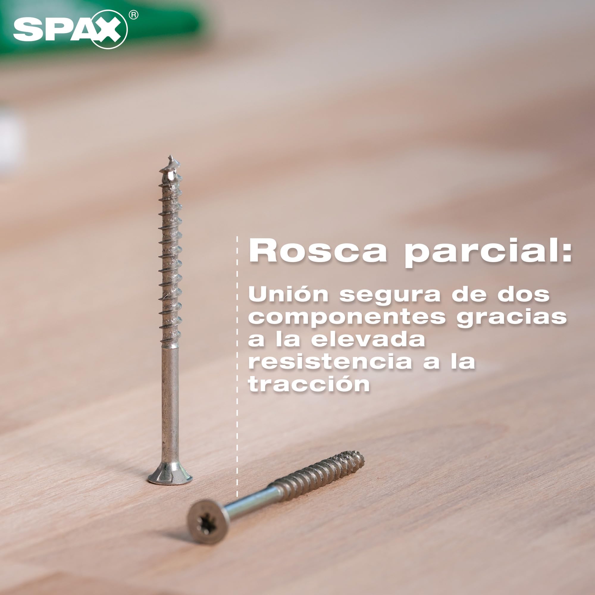 SPAX Tornillo Universal 5 x 120 mm T20, 180 pzas., Rosca Parcial, WIROX | Tornillos para madera con punta 4CUT y cabeza MULTI, ideales para uniones estables en interiores y exteriores protegidos