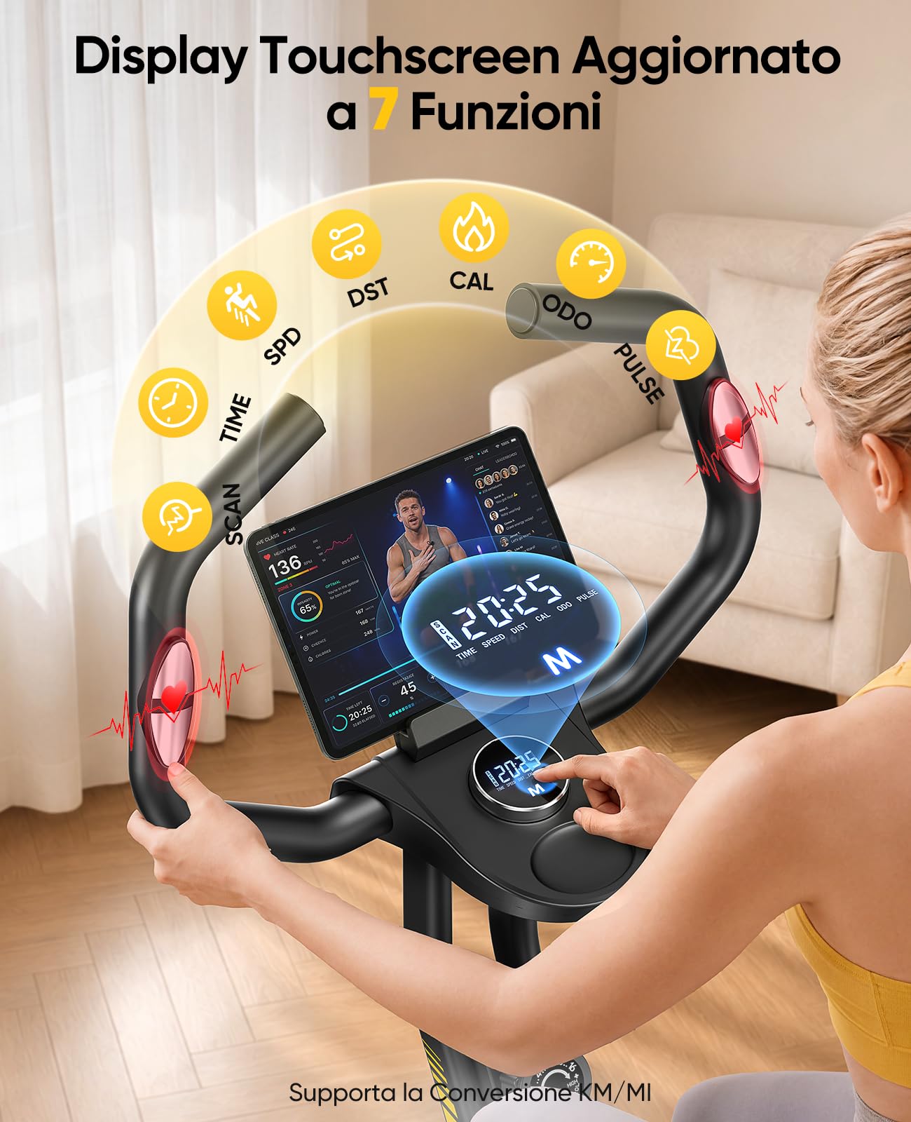 Nuova Toputure Cyclette da Casa Pieghevole con APP, Cyclette Pieghevole 5 in 1 con 16 Livelli di Resistenza, Display LCD e Cardiofrequenzimetro, Fasce Elastiche, Ultra Silenziosa, Portata 150 kg