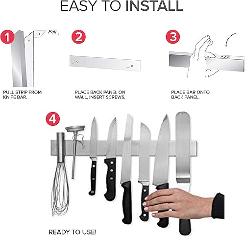 Miniatura 6 de Modern Innovations Barra de cuchillos magnética de acero inoxidable de 16 pulgadas úsalo como soporte para cuchillos estante para cuchillos tira de