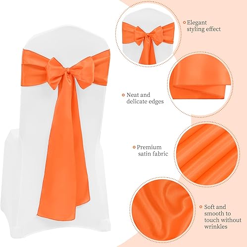 Miniatura 4 de 72 bandas de satén para silla, bandas de lazos naranjas para fundas de silla, lavables y reutilizables, suministros de amarre para bodas,