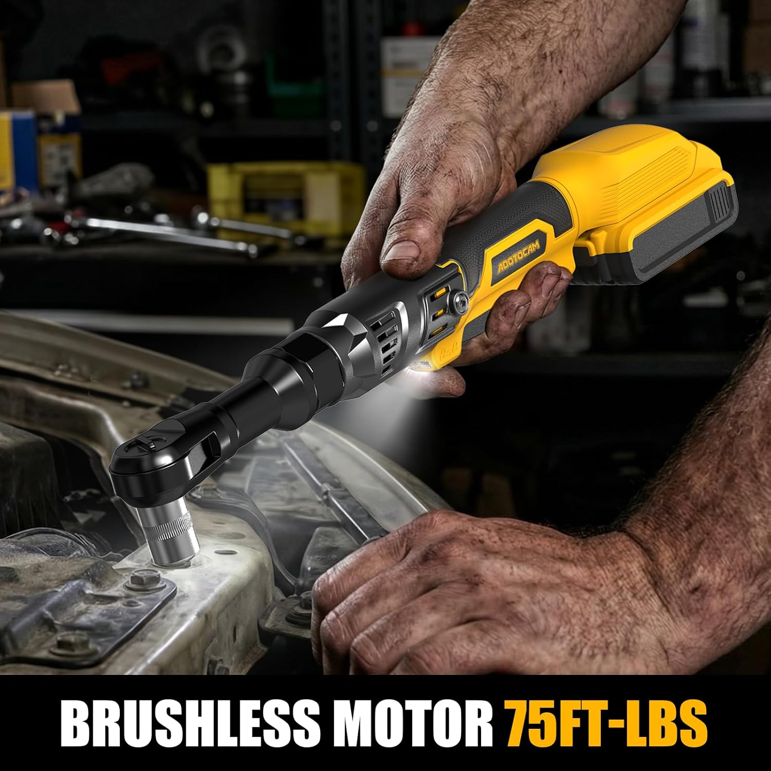 3/8" Cordless Ratchet Wrench for Dewalt 20V Battery(Tool Only),75FT-LBS(102N.m) Extended Electric Ratchet Wrench Set with Variable Speed, LED Light, 1/4"&1/2" Adapter,3" Extension Bar